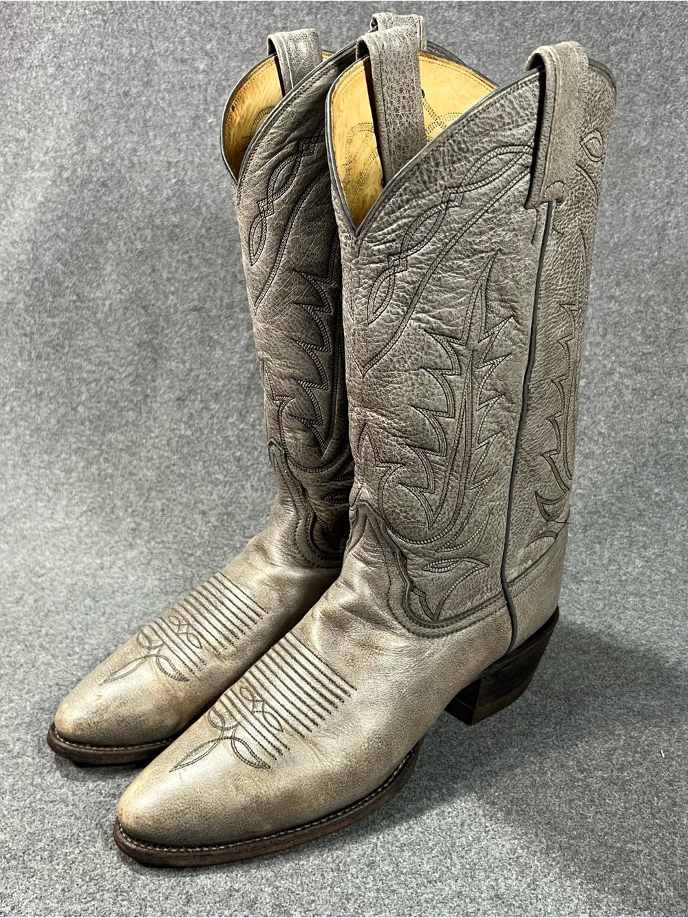 VTG Tony Lama 6808 Black Label Gray Leather Western Boots Men’s Size 8.5 B USA